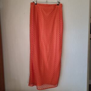 Larissa Wehr Womens Open Crochet Lined High Waist Slim‎ Skirt Medium Orange